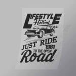 DCCD0243 Lifestyle Hotrod Just Ride Black Direct To Film Transfer Mock Up