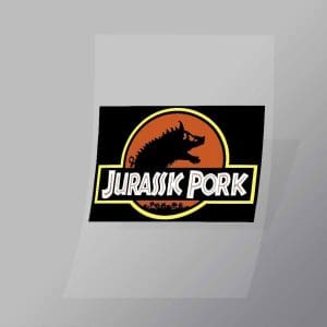 DCCF0041 Jurassic Pork Brand Spoof Direct To Film Transfer Mock Up