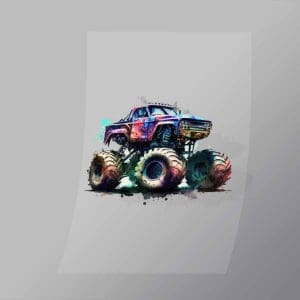 DCMT0054 Watercolour Monster Truck 14 Direct To Film Transfer Mock Up